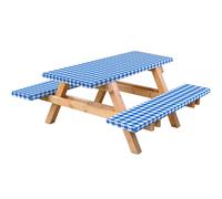 JZLEJC 3PCS / Set 6 Pieds Couvre-Table de Pique-Nique avec couvercles de Banc, Nappe Camping étanche avec Support élastique et Flanelle, à Carreaux Bleus et Blanc