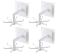 JZLEJC 4pcs Crochets adhésifs avec 6 crochets à 360 ° Rotation de cuisine robuste robuste de cuisine ABS, 180 ° Vertical Flip Mur étanche pour la douche à domicile, blanc