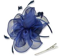 JZLEJC Chapeau à thé, chapeaux de fascinateurs pour femmes, plumes de fleur d'organza plumes de thé chapeau à thé avec bandeau et clip navire de fleur bleu marine pour mariage, cocktail, thé à thé