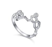 JZMSJF Bague en argent sterling 925 avec molécule de sérotonine réglable empilable chimie bijoux cadeau pour femmes adultes amateurs de science, Métal, Zircone cubique