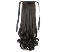 Jzoowar 58 cm Femmes Cheveux Longs Bouclés Cravate Perruque Queue de Cheval Fleur de Poirier Perruque Ondulée Réaliste Cheveux Longs Bouclés Queue de Cheval A