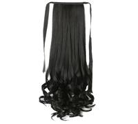 Jzoowar 58 cm Femmes Cheveux Longs Bouclés Cravate Perruque Queue de Cheval Fleur de Poirier Perruque Ondulée Réaliste Cheveux Longs Bouclés Queue de Cheval B