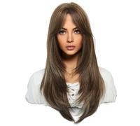 Jzoowar 64 cm Perruque de Simulation Européenne et Américaine Femme Cheveux Longs Centre Séparé Tête Complète Ensemble Cheveux Longs Femme Ensemble Tête Perruque, G