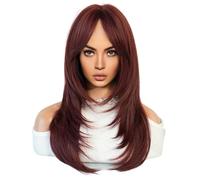 Jzoowar 64 cm Perruque de Simulation Européenne et Américaine Femme Cheveux Longs Centre Séparé Tête Complète Ensemble Cheveux Longs Femme Ensemble Tête Perruque,A