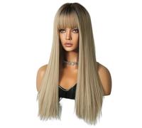 Jzoowar Champagne Blonde Tête Teinte Brun 64 cm Cosplay Perruque Europe et Amérique Cheveux Longs Raides Dégradé Tête Couvrant Perruque
