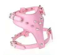 Jzoowar Gilet Harnais pour Chien en Cuir Clouté à Pointes pour Petites Races Rose