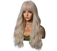 Jzoowar Or Naturel 64 cm Perruque Femme Cheveux Longs Bouclés Vague Cheveux Bouclés Tout Haut Tête Complète Ensemble Perruque