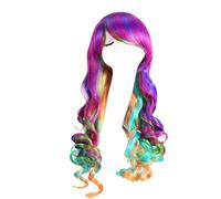 Jzoowar Perruque de Cheveux Longs BoucléS ColoréS Anime Cosplay Perruque Femme EuropéEnne et AméRicaine ÉLéGante Mode Dames Perruque