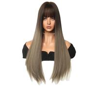 Jzoowar Perruque de Cosplay Gris Crayon Dégradé 69 cm Europe et Amérique Cheveux Longs et Raides Perruque Couvrant la Tête de Couleur Dégradée