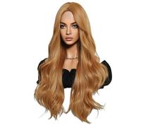 Jzoowar Perruque Jaune Feuille D'Automne 70CM, Cheveux Longs Bouclés, Raie Moyenne, Sans Frange, Perruque de Simulation de Fibre Chimique Recouverte de Tête