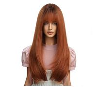 Jzoowar Perruque Longue avec Frange pour Femme, Perruque Orange Lisse, Perruques Synthétiques en Fibres Chimiques Résistantes à la Chaleur pour Fête Quotidienne