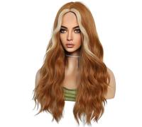 Jzoowar Perruque Orange 60 cm Cheveux Longs Bouclés avec Raie Moyenne Sans Frange Couvrant la Tête en Fibre de Simulation de Perruques Européennes Américaines