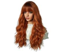 Jzoowar Tête de Citrouille Orange Teinte 64 cm Perruque Femme Cheveux Longs Bouclés Vague Cheveux Bouclés Tête Entière Ensemble Perruque