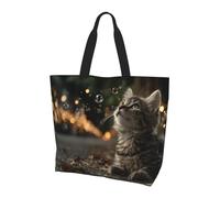 JZQZH Curious Kitten Sac à bandoulière réutilisable léger pour femme Robuste et durable pour les trajets quotidiens