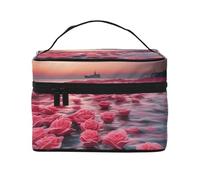 JZQZH Roses by the sea Trousse de maquillage portable pour voyage, camping, hôtels et voyages longue distance