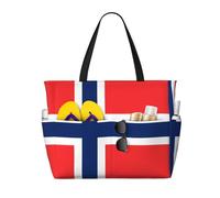 JZQZH Sac fourre-tout de grande capacité avec fermeture éclair pour l'été et l'extérieur, motif drapeau norvégien, élégant et durable