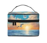 JZQZH Seagulls by the sea Trousse de maquillage portable personnalisée pour voyage, camping, hôtels et voyages longue distance