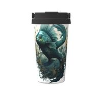 JZQZH The Green Flying Fish Tasse à café portable avec design élégant et fond antidérapant pour bureau, maison, école et extérieur