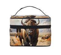 JZQZH Trousse de maquillage portable pour troupeau de bisons d'Amérique du Nord - Organisateur de rangement personnalisé pour voyage, camping, hôtels et voyages longue distance