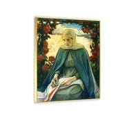 JZSDGB Art mural encadrée doré-Tableaux célèbre de Albert Edelfelt : La Vierge Marie dans la roseraie-Reproduction de peinture à l'huile-Images d'art mural pour salon 30x40cm(12x16in) Cadre doré