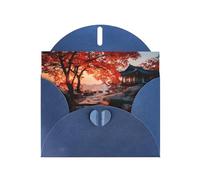 JZSLMJ Carte de vœux Chemin d'automne pour enveloppe bleue en forme de cœur pour vacances, anniversaire, Saint-Valentin, mariage