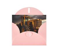 JZSLMJ Carte de vœux tracteur dans le champ pour enveloppe rose en forme de cœur pour vacances, anniversaire, Saint-Valentin, mariage