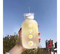 JZSMY Bouteille d’eau mignonne de 480 ml avec échelle, 2 couvercles, petite marguerite, en plastique mat, portable, bouteille d’herbe, bouteilles de marguerite créatives, pratiques (4 fleurs)