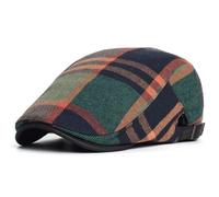 JZTDYPP Beret Homme Casquette Gavroche À Carreaux Hommes Femmes Quatre Saisons Vintage Bérets À Rayures Décontractés Gatsby Chapeau Plat Casquette À Visière Réglable, Vert, 56-59 Cm