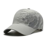 JZTDYPP Casquette Homme Casquette De Baseball Style Chinois avec Imprimé Dragon, en Polyester, À Séchage Rapide, pour L'Extérieur, Protection Solaire, Gris Clair, Taille Unique
