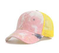 JZTDYPP Casquette Homme Casquette Queue De Cheval pour Femme, Motif Tie-Dye, Style Streetwear, Style Camionneur, Jaune, 56-60 Cm