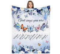 Jzufnap Couverture chrétienne pour Femme, Motif Papillon et Rose Bleu, Ultra Douce, Cadeau Religieux avec Verset de la Bible et pensées inspirantes, Couverture Chaude en Peluche pour prières et