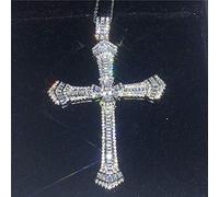 JZWCHQ 14K Blanc Long Diamant Croix Pendant fête des pendentifs de Mariage