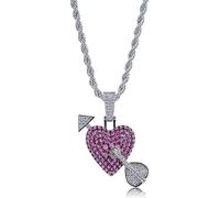 JZWCHQ 14K Gold Over S925 Cupidon's Flèche à travers le pendentif cardiaque, le collier Ruby et Moisanite, un cadeau sincère pour les anniversaires ou les jalons romantiques, la fête des pères