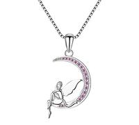 JZWCHQ 925 Back en argent sterling contre le collier pendentif lune avec des bijoux roses pour les femmes cadeaux