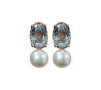 JZWCHQ 925 Boucle d'oreille en cristal bleu ovale en argent sterling, boucles d'oreilles en perle de perle blanche, boucles d'oreilles pendantes de clou de luxe, bijoux pour les femmes