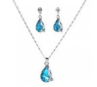 JZWCHQ 925 Boucles d'oreilles Collier Mesdames, Drops d'eau Bijoux en bleu de pierre précieuse, mariage/fiançailles Fine bijoux