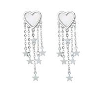 JZWCHQ 925 COEUR SIGHT SIGHT BROUNDE OEUR POUR LES FILLES DES FEMMES, Boucles d'oreilles de goutte à filet à longue étoile, Hook élégant Boucles d'oreilles Sangling Boucles de bijoux pour la