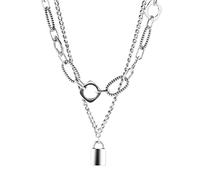 JZWCHQ 925 Collier Bijoux pour Hommes et Femmes Style Hip-Hop Collier à Double Couche Frigid Style Simple Lock Pendante Collier Pendant Collier Thai, 41 + 5CM