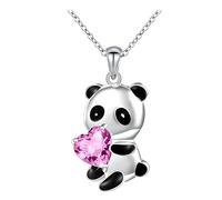 JZWCHQ 925 Collier de panda en argent sterling pour femmes et filles, charmant collier de panda au cœur coloré, bijoux panda, collier de panda rouge pour filles, médaillon panda, pendentif panda