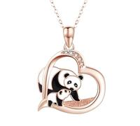 JZWCHQ 925 Collier de panda en argent sterling pour femmes et filles, joli collier de coeur panda pour bel ours animal, bijoux panda, collier de panda rouge pour filles, médaillon panda, pendentif