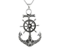 JZWCHQ 925 Collier de Pirate en Argent Sterling pour Hommes et Femmes, Collier de Pirate d'épée, Collier de l'ancre de la tête de tête fantôme du crâne Halloween rétro, Collier d'ancrage