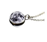 JZWCHQ 925 Collier de planète en argent sterling pour hommes et femmes, collier du système solaire, univers, espace, lune, soleil, terre, colliers de planète, collier à billes en verre à deux faces,