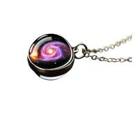 JZWCHQ 925 Collier de planète en argent sterling pour hommes et femmes, collier du système solaire, univers, espace, lune, soleil, terre, colliers de planète, collier à billes en verre à deux faces,