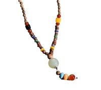 JZWCHQ 925 Collier hippie en argent sterling pour les femmes et les hommes, le collier pendentif pour la paix Boho Aesthetic Tassel Vintage Perles en bois Bohemia Chaîne de pulls, colliers longs pour