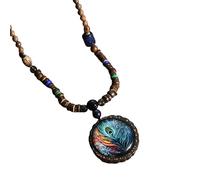 JZWCHQ 925 Collier hippie en argent sterling pour les femmes et les hommes, le collier pendentif pour la paix Boho Aesthetic Tassel Vintage Perles en bois Bohemia Chaîne de pulls, colliers longs pour