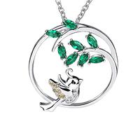 JZWCHQ 925 Colliers de pendentif oiseaux et arbres avec bijoux de zircon vert fabriquant pour les femmes STRAP WORD GADE