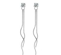 JZWCHQ 925 Sterling Silver Cumbic Zirconia Tassel Gourte d'oreille, boucles d'oreilles en spirale à longue chaîne en argent, boucles d'oreilles à étalons simples pour femmes