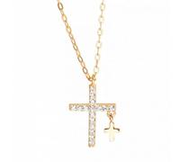 JZWCHQ 925 Sterling Silver Diamond Double croix pendentifs Collier Collier de tour de tour Femmes Gift Silver Jewelry