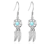 JZWCHQ 925 Sterling Silver Dream Catcher Bringon d'oreille, Turquoise Feather Dreamcatcher Drop Earrings, Boho Hook Boucles d'oreilles, Bijoux pour Femmes