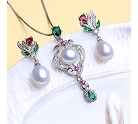 JZWCHQ ACCESSOIRES 925 Ensemble de bijoux de perles en eau douce naturelle en argent sterling pour l'idée de boucle d'oreille rubis de nage de perle cadeau